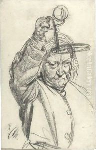 An Old Woman Holding A Lamp by Adolph von Menzel