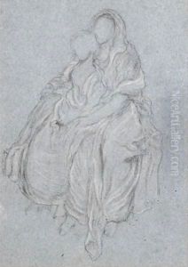 Drapery Study Of The Seated Girls Watching The Festival Procession In The Daphnephoria by Lord Frederick Leighton