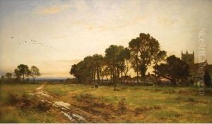 The Close Of Day, Worcestershire Meadows by Benjamin Williams Leader