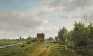 A Summer Landscape With Figures And Cattle by Willem Vester