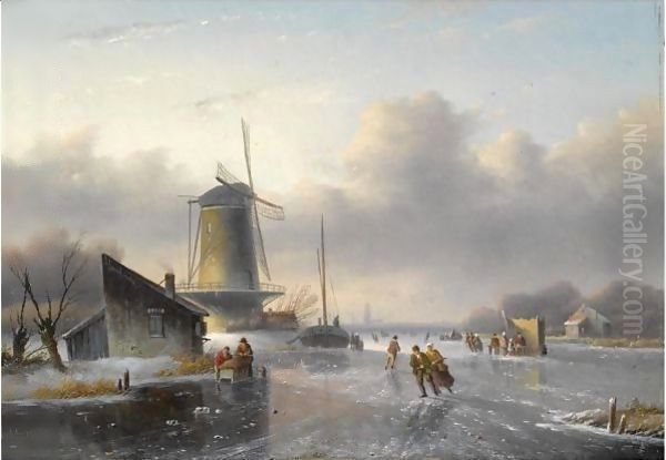 Skaters On A Frozen River, A 'Koek En Zopie' In The Distance - view 1