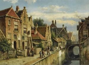 Figures On A Quay In A Sunlit Town, Possibly Haarlem