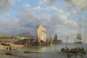 A Harbour Scene At Low Tide