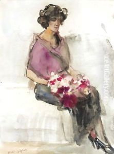 A Seated Lady With Flowers by Isaac Lazarus Israels