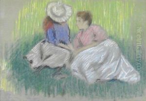 Sull'Erba (Femme Et Fillette Assieses Sur L'Herbe) by Federigo Zandomeneghi