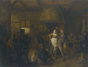 A Tavern Interior With A Bagpiper And A Couple Dancing by Jan Miense Molenaer