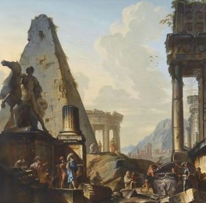Capriccio Of Classical Ruins With Alexander The Great Opening The Tomb Of Achilles by Giovanni Niccolo Servandoni