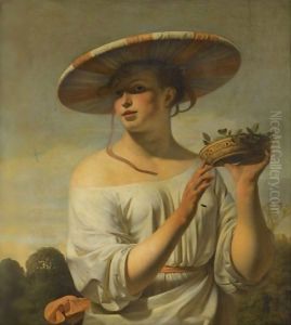 Girl Holding A Basket Of Plums by Caesar Van Everdingen