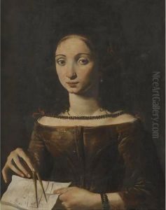 A Young Lady Holding A Compass by Pietro Paolini