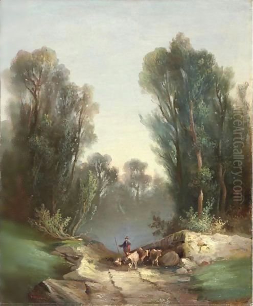 Hirte In Landschaft Mit Baumen, 1871 Herdman In Landscape With Trees, 1871 - view 1