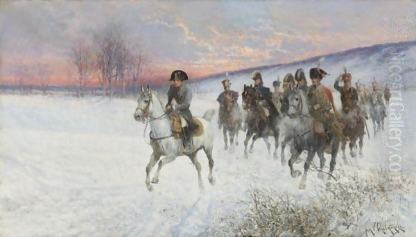 Napoleon And Officers Crossing A Snowy Field - view 1