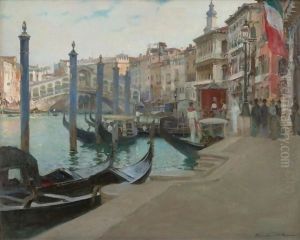 Wedding Day At The Rialto Bridge, Venice by Oliver Dennett Grover
