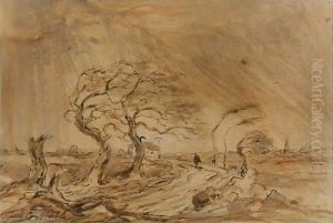 Traveller In A Gale In A Landscape