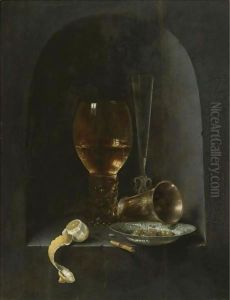 Still Life With A Roemer, A Fluted Wine-Glass, A Silver Goblet, A Blue-And-White Porcelain Bowl Filled With Green Olives by Willem Claesz. Heda
