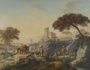 A Southern Landscape With Figures Beside A Stream by Joaquim Marques