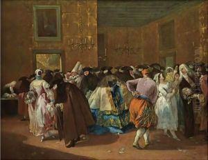 Venice, The Ridotto At Palazzo Dandolo, With Masked Figures Dancing And Conversing