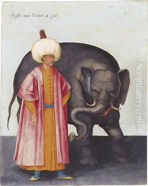 A Turbanned Pasha With An Elephant - view 1