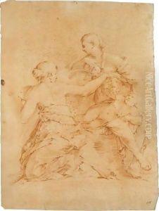 Two Female Figures And A Putto by Luca Giordano