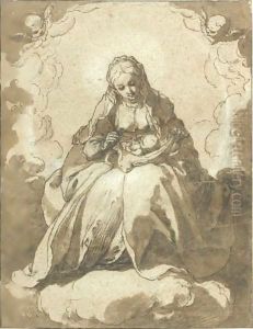 The Madonna Seated On The Crescent Moon, The Christ Child On Her Lap by Abraham Bloemaert