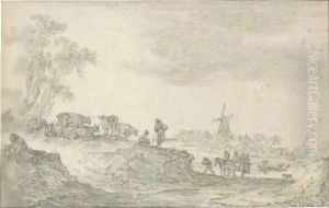 Dune Landscape With Cattle, A Windmill In The Distance by Jan van Goyen
