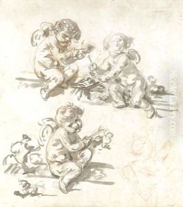 Three Studies Of Putti by Jean Baptiste Greuze