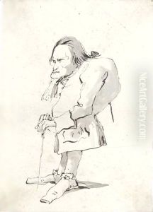 A Caricature Of A Man With Hunched Back Holding A Stick A Caricature Of A Man With Hunched Back Holding A Stick