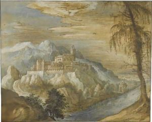 Mountainous River Landscape With A Fortified Town by Joos De Momper