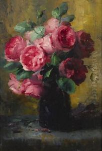 Pink Roses In A Vase 2 by Frans Mortelmans