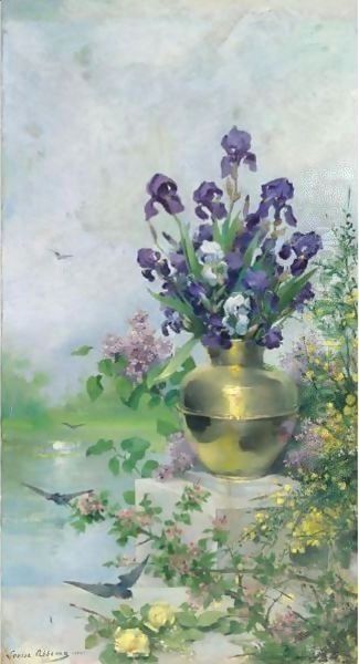 A Vase Of Irises On The Terrace - view 1
