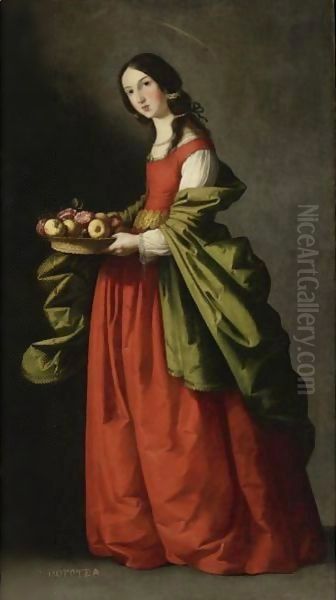 Saint Dorothy, Full-Length, Holding A Basket Of Apples And Roses - view 1