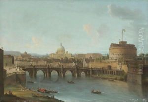 Rome, A View Of The Tiber With The Ponte And Castel Sant'Angelo, St. Peter's Basilica And The Vatican Beyond by Antonio Joli