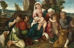 Holy Family With Saint Elizabeth, The Infant St. John, And Two Shepherds by Bonifazio Veronese