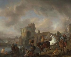 A Horse Pond by Pieter Wouwermans or Wouwerman