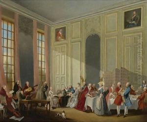 Mozart Giving A Concert In The 'Salon Des Quatre-Glaces Au Palais Dutemple' In The Court Of The Prince De Conti by Michel-Barthelemy Ollivier