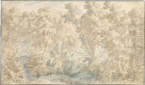 Wooded River Landscape by Denys Van Alsloot