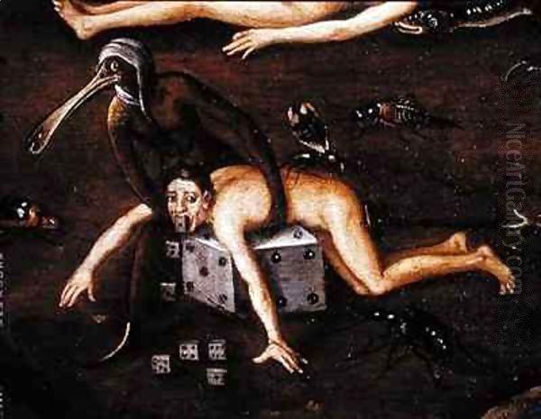 The Inferno, detail of a man lifted onto a dice by a creature with a bird's - view 1