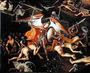 The Inferno, detail of an angel warrior by Herri met de Bles