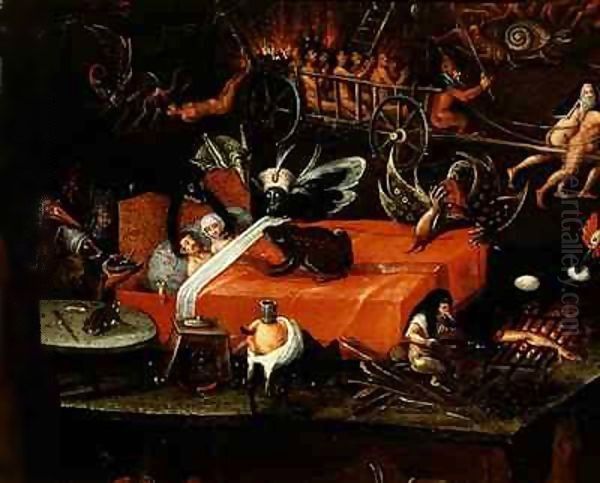 The Inferno, detail of a couple in bed surrounded by monstrous animals - view 1