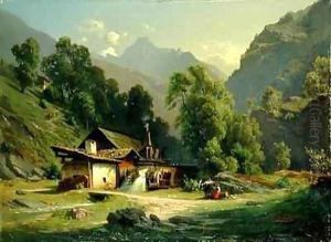 Blacksmith's House in a Valley by Theodor Blatterbauer