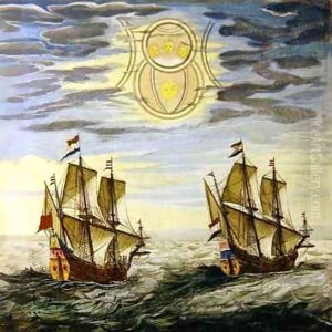 The sun and the stars guiding the sailors on their way, from the 'Atlas Maior, Sive Cosmographia Blaviana'