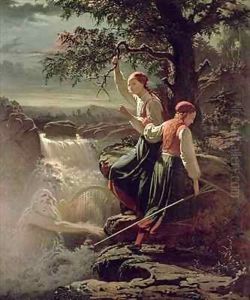 Two Peasant Girls Listening to the Playing of the Water-Sprite by Johan Blackstadius