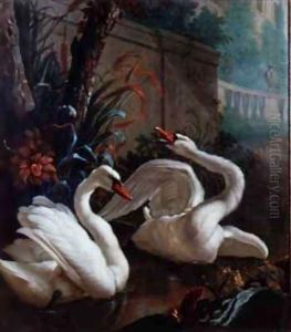 A Pair of Mute Swans in a Pond by Abraham Bisschop Dordrecht
