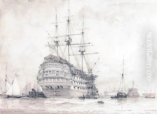 H.M.S. Prince - First-rate, Portsmouth Harbour, 10th June 1828 - view 1