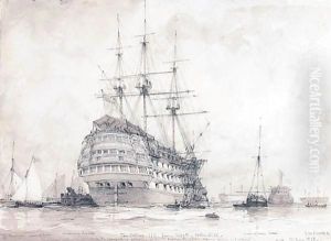 H.M.S. Prince - First-rate, Portsmouth Harbour, 10th June 1828 by Edward William Cooke