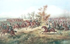 11th Hussars And 17th Lancers On Manoeuvres by Orlando Norie