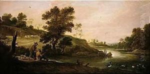 A River Landscape With Fishermen And Shepherds by David The Younger Teniers