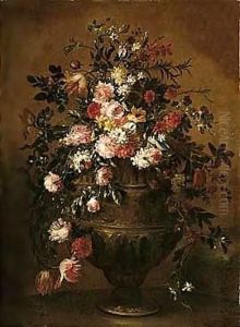 A Still Life Of Flowers In An Ornamental Urn by Margherita Caffi