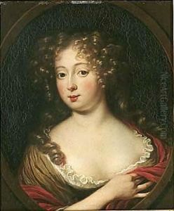Portrait Of A Young Lady, Head And Shoulders, Wearing A Red Dress by Michiel van Musscher