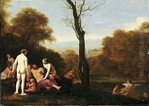 A Pastoral Landscape With Nymphs And Other Figures Resting Beside A River by Cornelis Van Poelenburgh