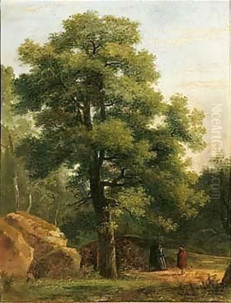 A Wooded Landscape With Travellers Resting Beneath A Tree - view 1